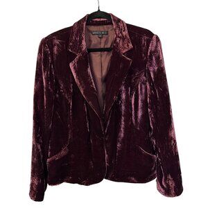 Lafayette 148 Crushed Velvet Blazer Size 14 Burgundy Office Whimsigoth Classic
